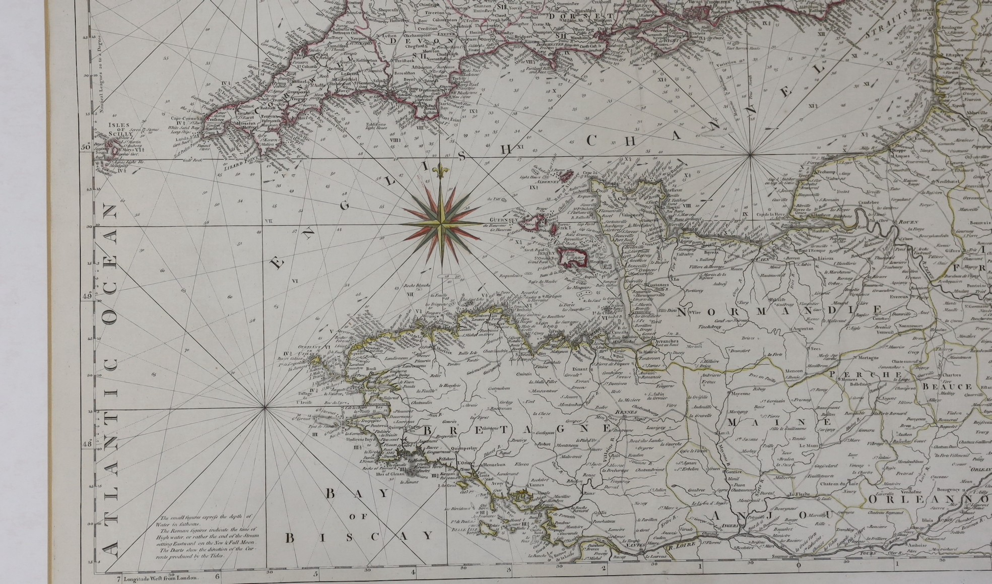Carington Bowles, hand coloured engraving, Topographical Chart of the English Channel with it’s Environs, 53 x 72cm